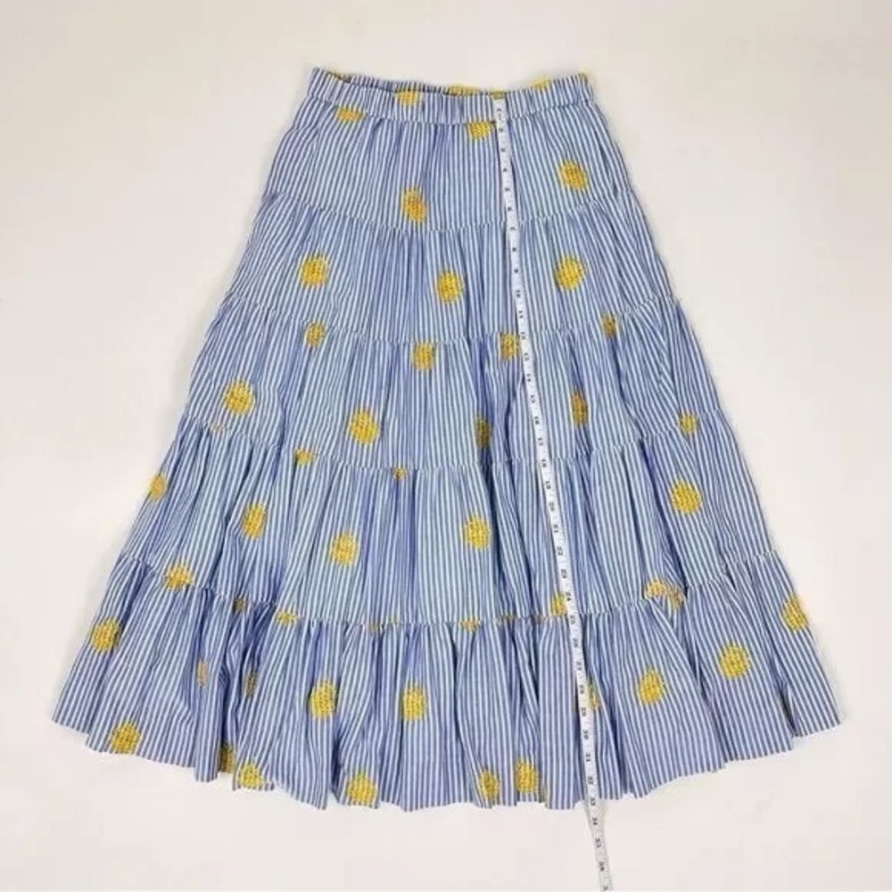 J. Crew striped tiered maxi Skirt with embroidered pineapples with POCKETS